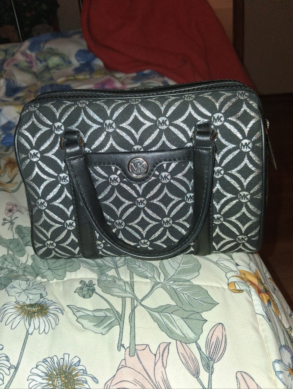 Michael Kors Black & Silver Logo-Print Satchel